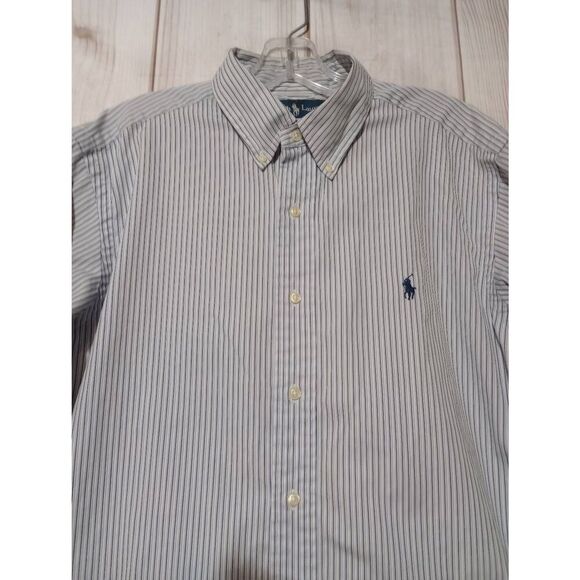 Ralph Lauren Shirt Men's Large‎ Blue Stripe Button Front Short Sleeve - Picture 3 of 9